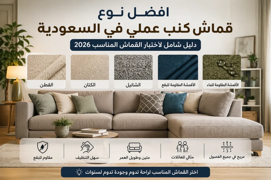 أفضل أنواع قماش الكنب العملي في السعودية مع خيارات مريحة وسهلة التنظيف