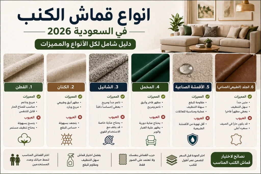 أنواع قماش الكنب المختلفة المستخدمة في المنازل السعودية