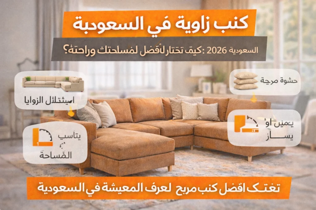 كنب زاوية مريح في غرفة معيشة حديثة في السعودية