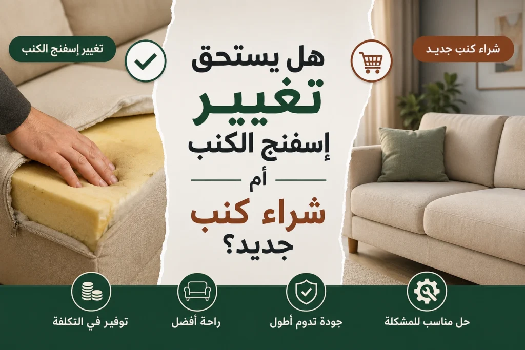 هل يستحق تغيير إسفنج الكنب أم شراء كنب جديد في السعودية