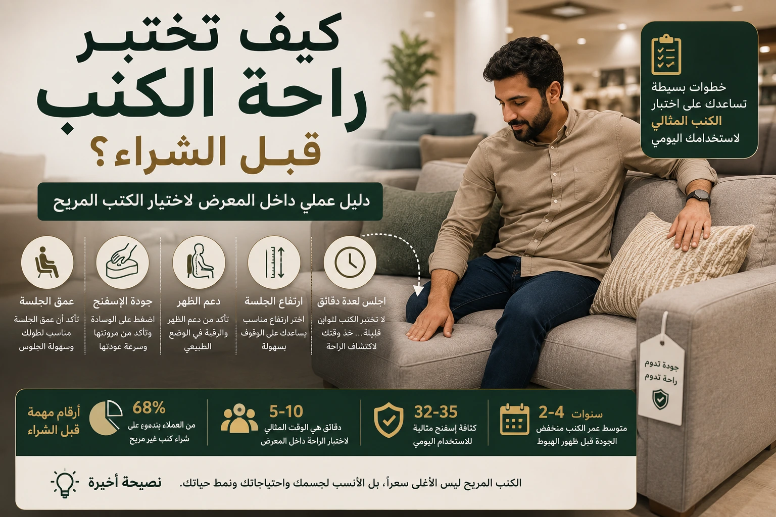 اختبار راحة الكنب قبل الشراء