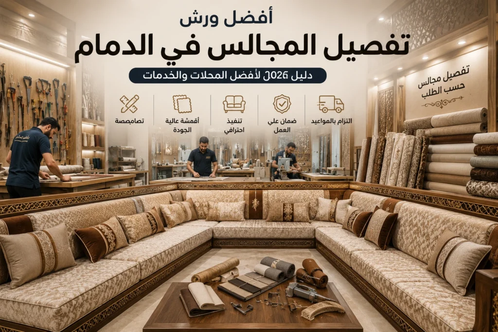 أفضل ورش تفصيل المجالس في الدمام مع خدمات تصميم المجالس العربية وتفصيل الكنب حسب الطلب.