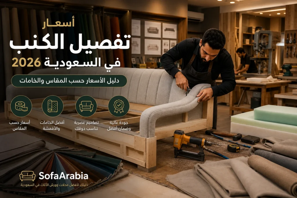 دليل أسعار تفصيل الكنب في السعودية حسب المقاس والخامات وجودة القماش والإسفنج.