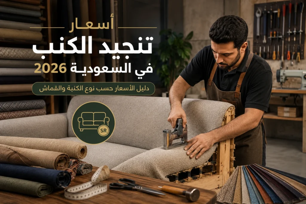 دليل أسعار تنجيد الكنب في السعودية مع تكلفة تغيير القماش والإسفنج وتجديد الكنبات