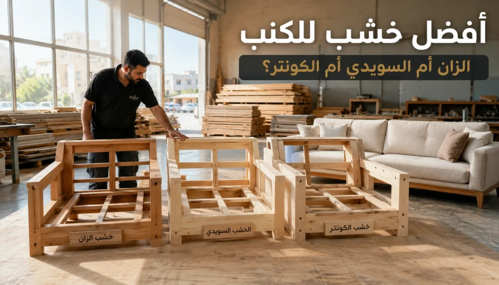 هيكل كنبة مصنوع من أنواع مختلفة من الخشب المستخدمة في صناعة الكنب.
